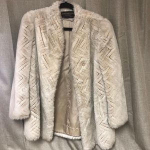 Vintage Jacques Saint Laurent Faux Fur Coat Cream